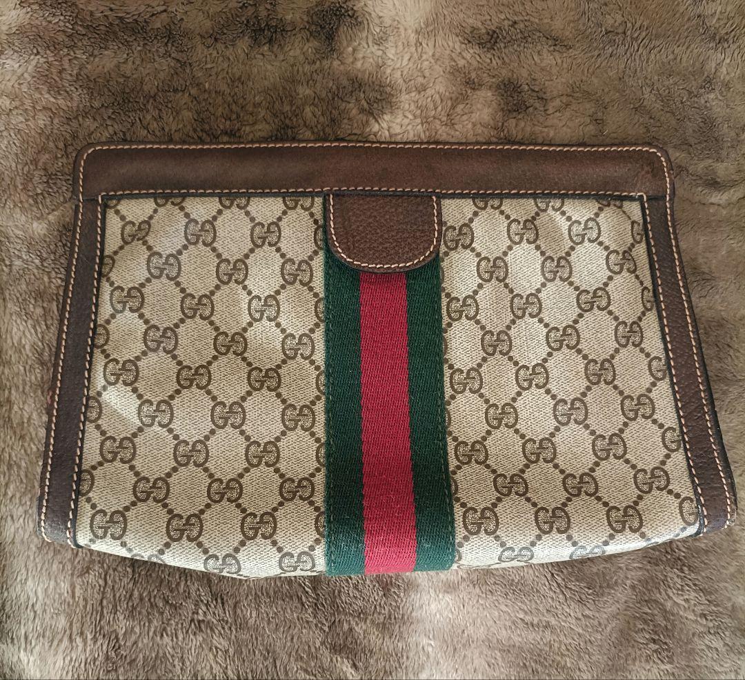 GUCCI シェリーライン クラッチバッグ レザー PVC GG セカンドバッグ
