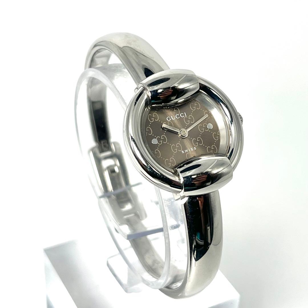 【美品/稼働品】グッチ 1400L GG柄文字盤 バングルウォッチ クォーツ