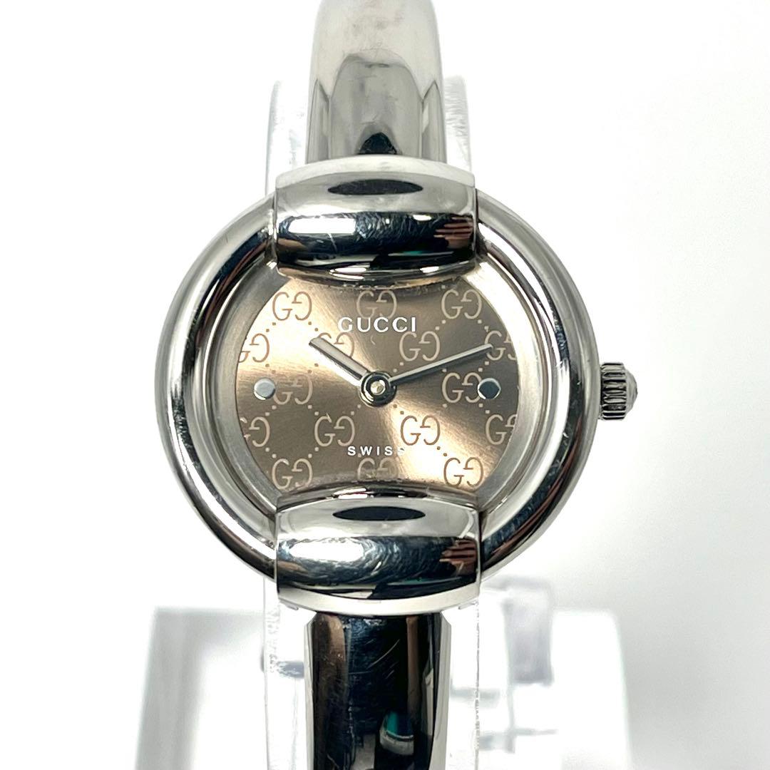 【美品/稼働品】グッチ 1400L GG柄文字盤 バングルウォッチ クォーツ