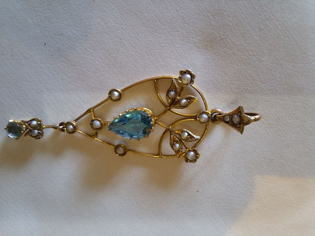 アールヌーボー　９ct　ペンダント　ブルー天然石