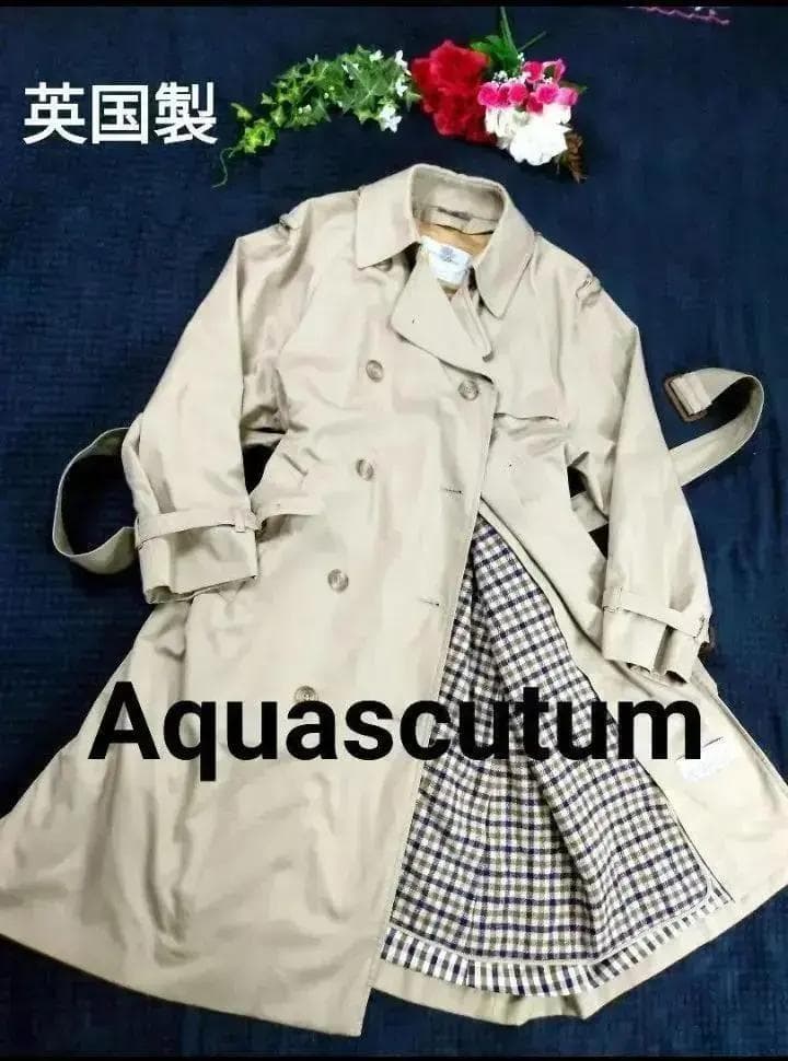 【美品】【着脱可能ライナー】アクアスキュータム ロングトレンチコート　ベルト付き