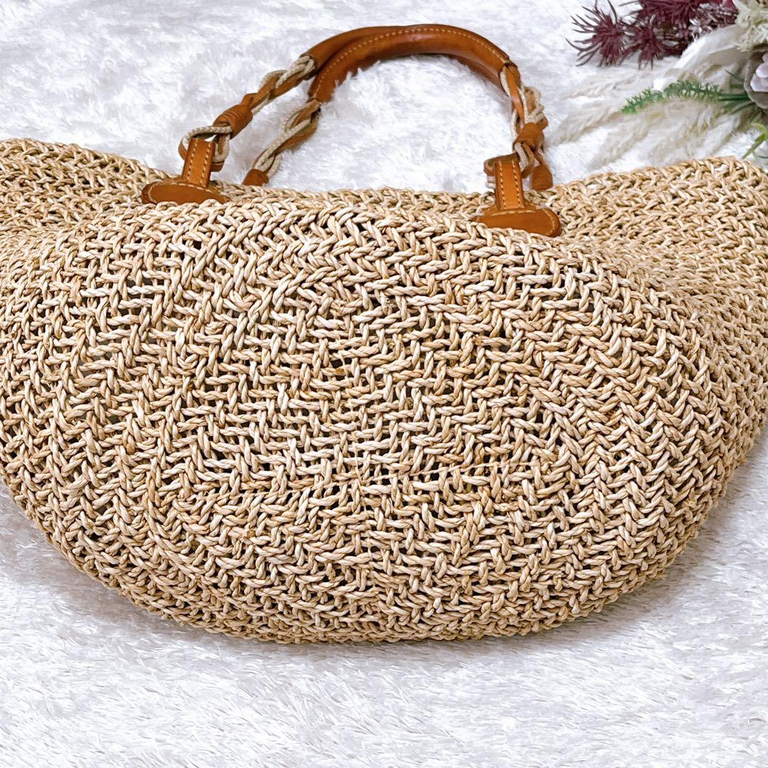 【genten ゲンテン】かごバッグ ラッコルタ　ラフィア編み レザー 極美品