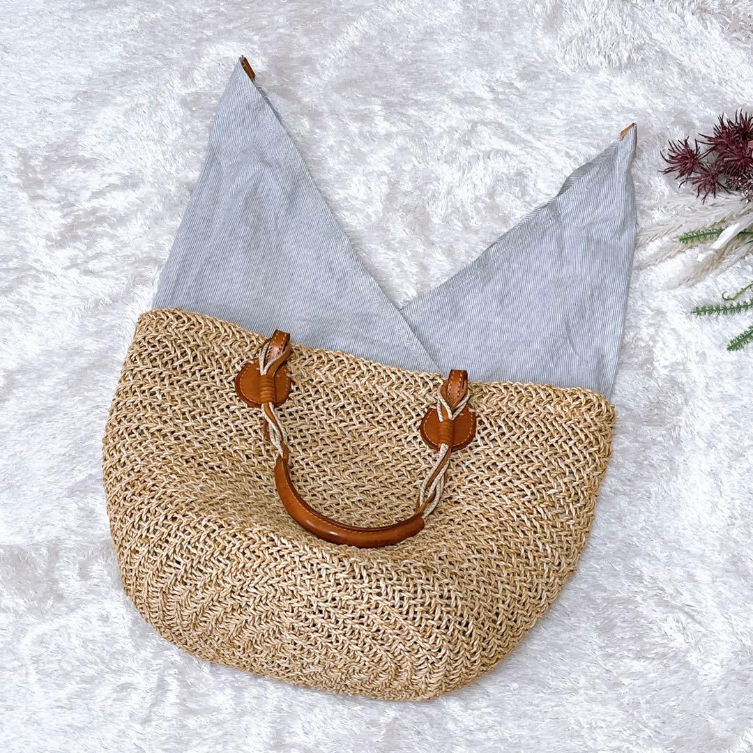 【genten ゲンテン】かごバッグ ラッコルタ　ラフィア編み レザー 極美品