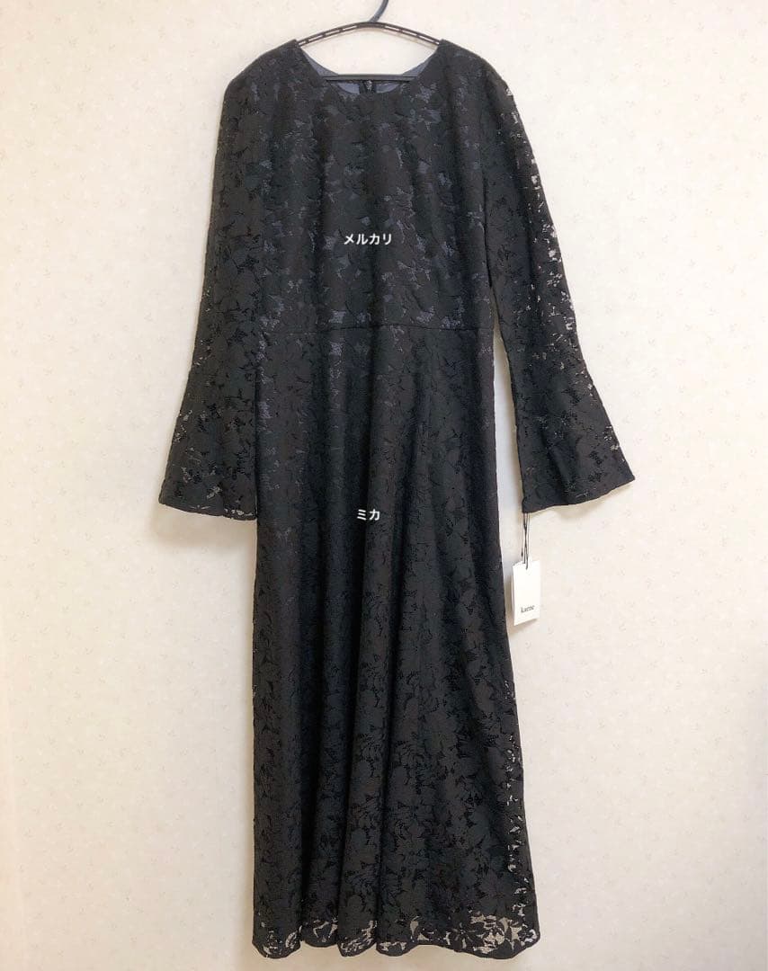 新品⚫️フレアースリーブレースドレス　kaene ブラック　カエン　Mサイズ