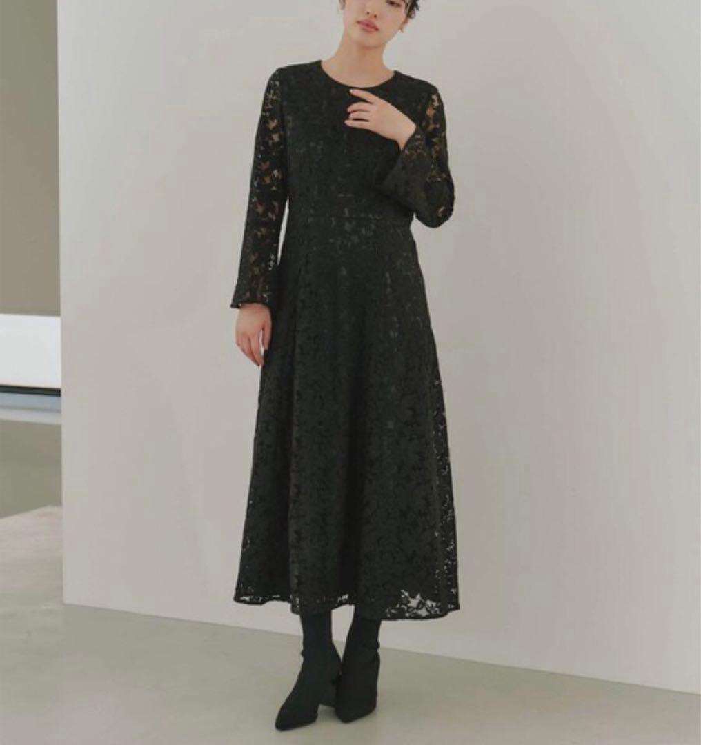新品⚫️フレアースリーブレースドレス　kaene ブラック　カエン　Mサイズ