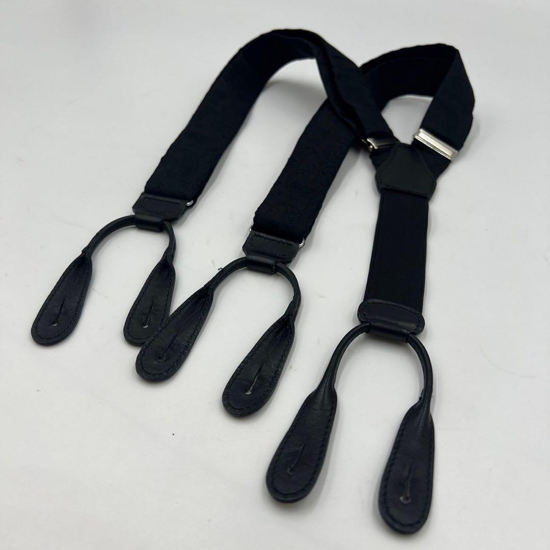 希少　クリスチャンディオール　サスペンダー　黒　Y型　ペイズリー　ボタンタブ式