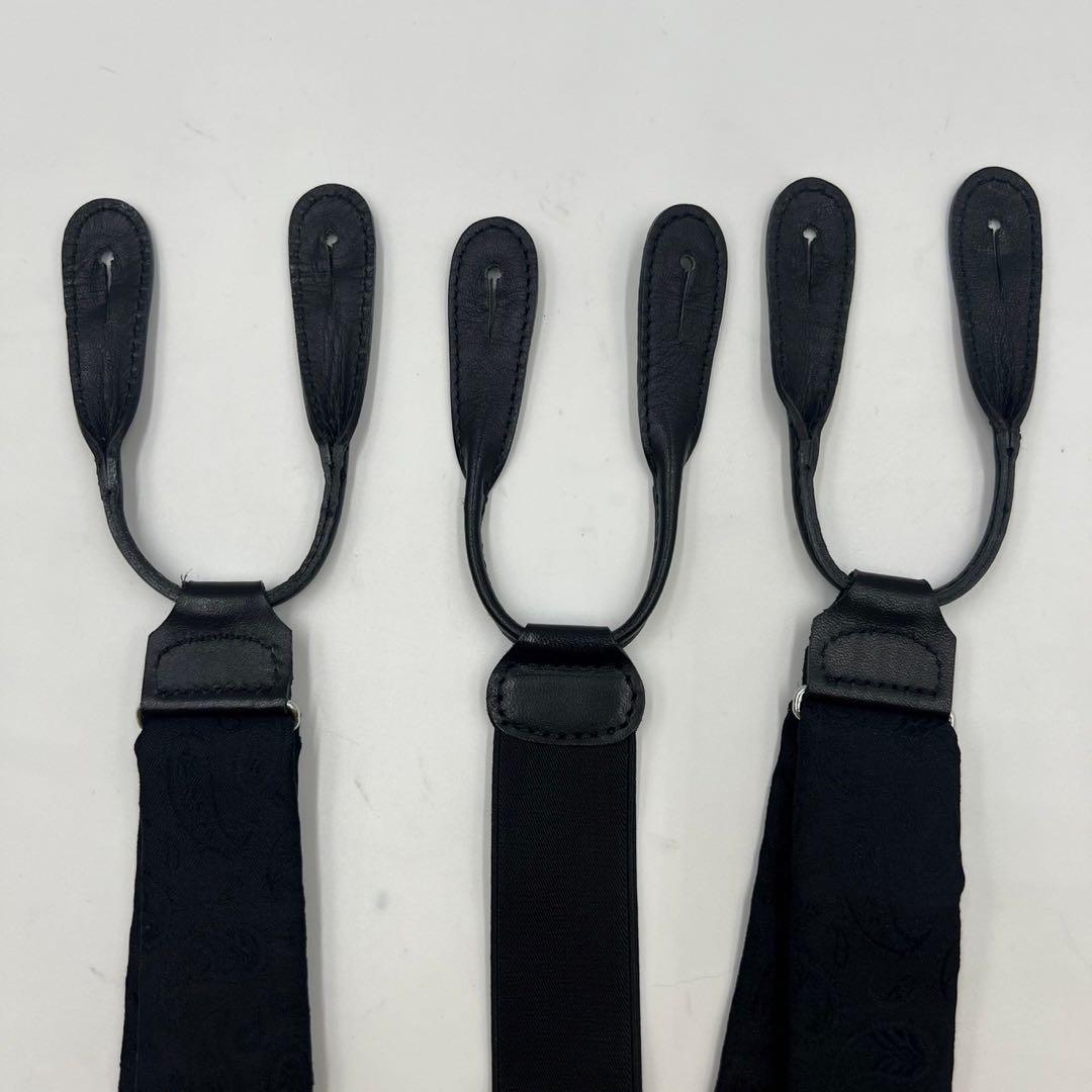 希少　クリスチャンディオール　サスペンダー　黒　Y型　ペイズリー　ボタンタブ式