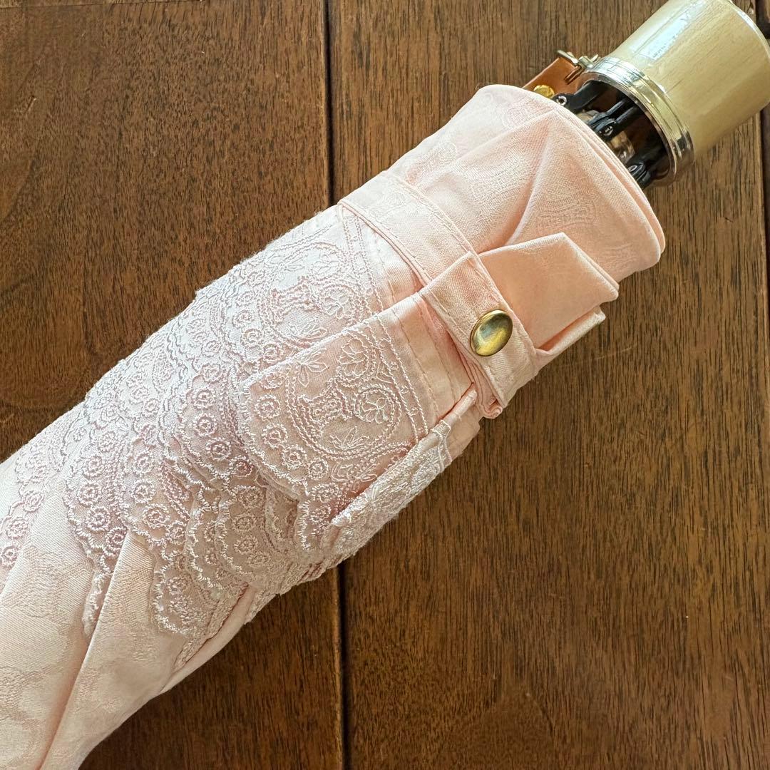 セリーヌ　ピンク レース模様 折りたたみ日傘