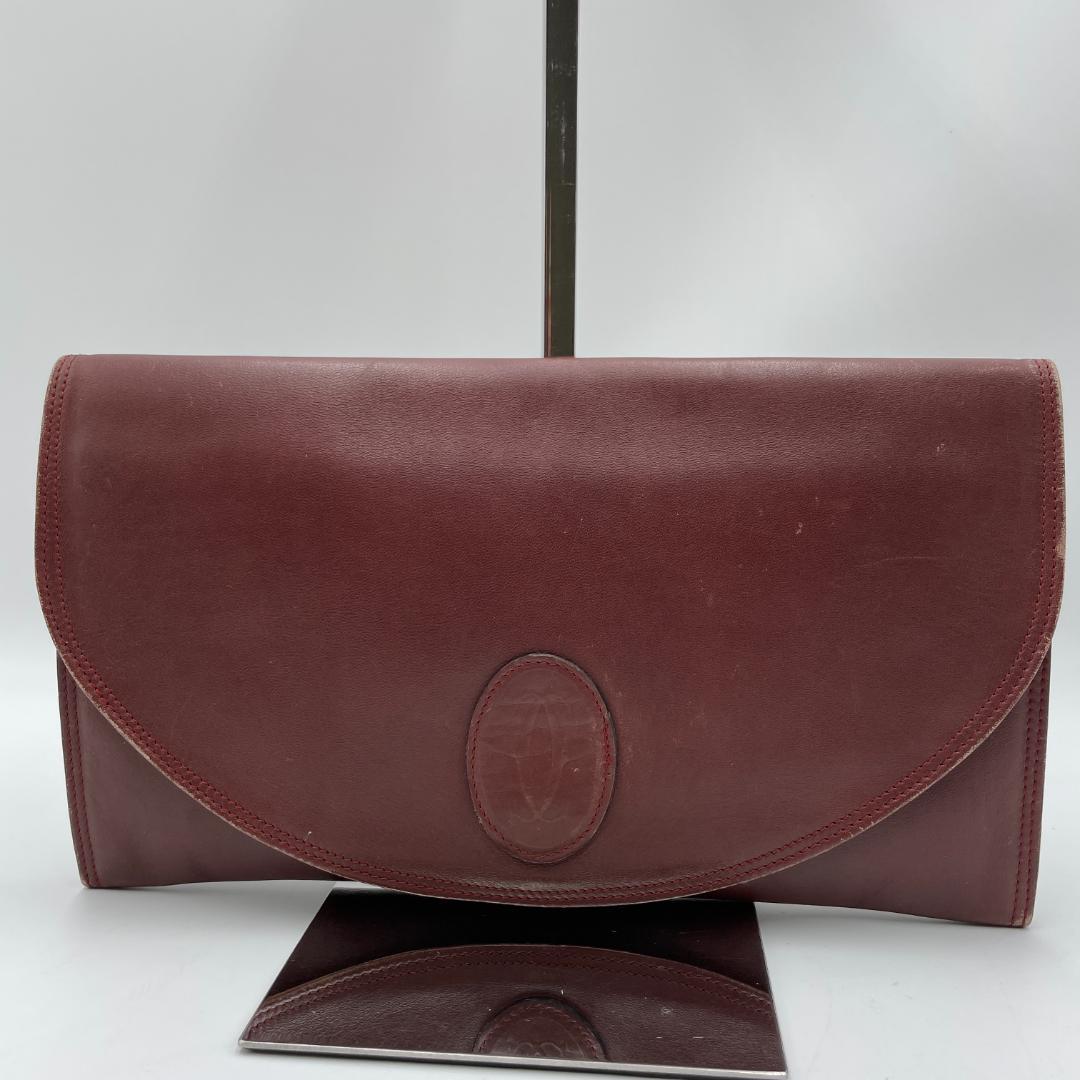 良品 Cartier クラッチバッグ レザー ボルドー マストライン