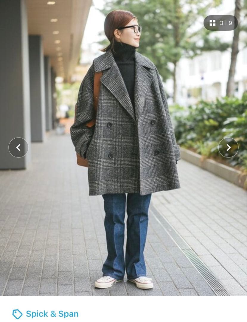 Spick and Span Wスライバーチェックハーフコート ブラック 34