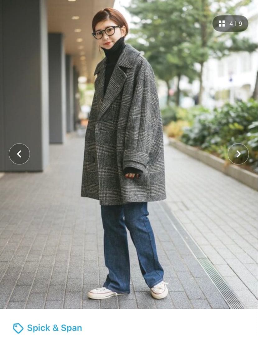 Spick and Span Wスライバーチェックハーフコート ブラック 34