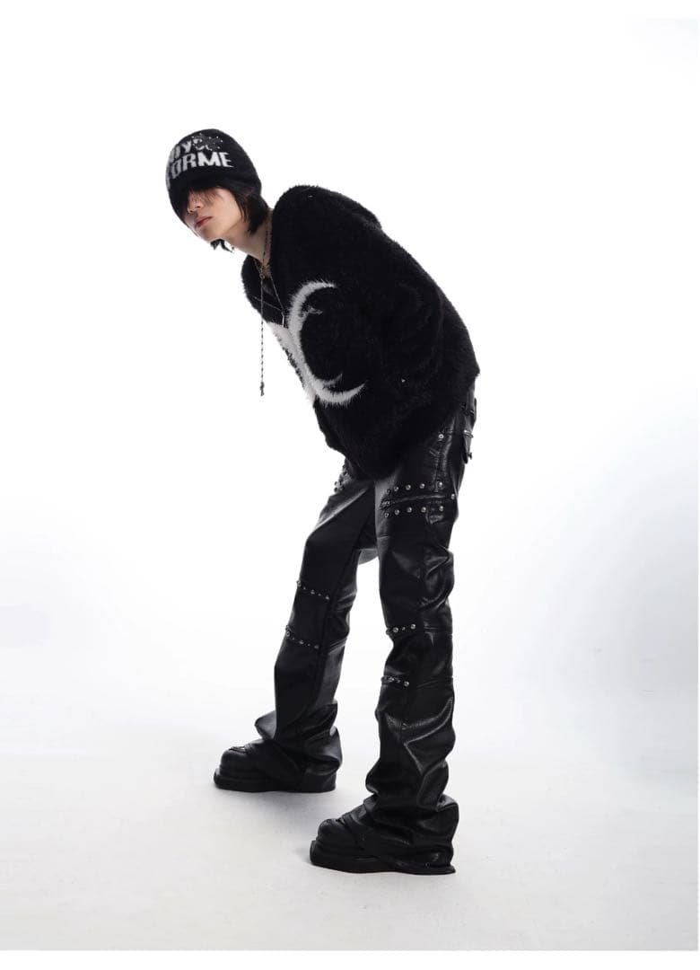 SEXXDEVIL フェイクレザーパンツ ブラック スタッズデザイン opium