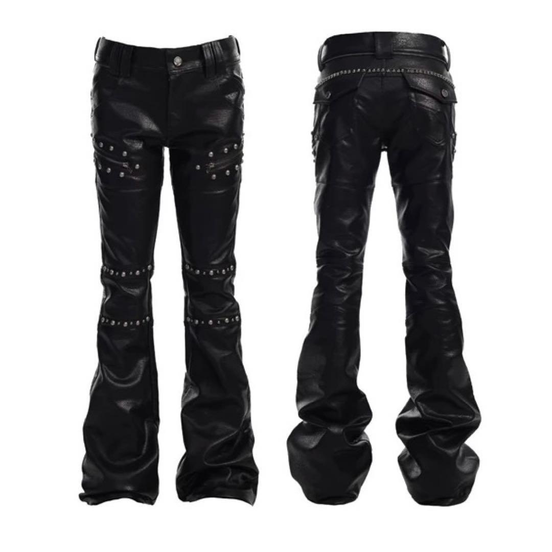 SEXXDEVIL フェイクレザーパンツ ブラック スタッズデザイン opium