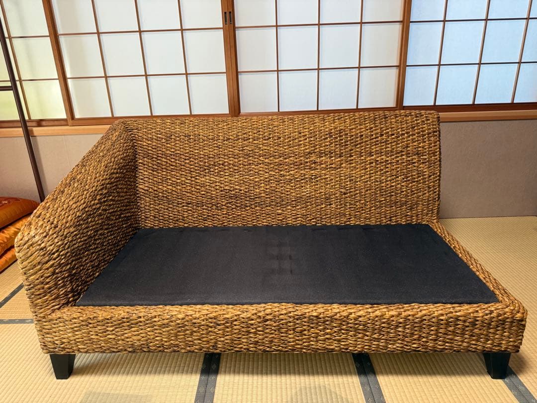 ラタン L字型ソファセットとコーヒーテーブル