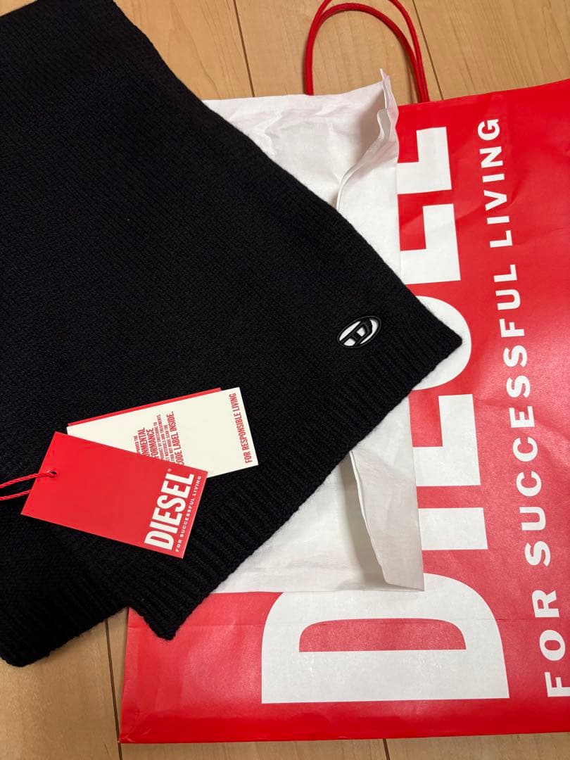 今期新品 ディーゼル DIESELカシミヤ混 黒マフラー スカーフ ユニセックス