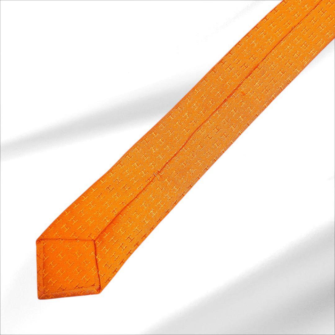 【美品】HERMES ネクタイ H柄 ファソネ ジャガード オレンジ フランス製