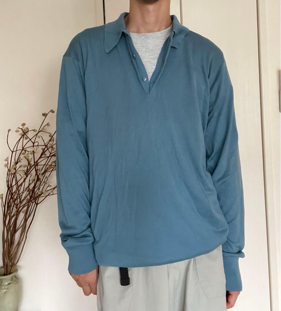 JOHN SMEDLEY 長袖ポロシャツXL ブルー ENGLAND