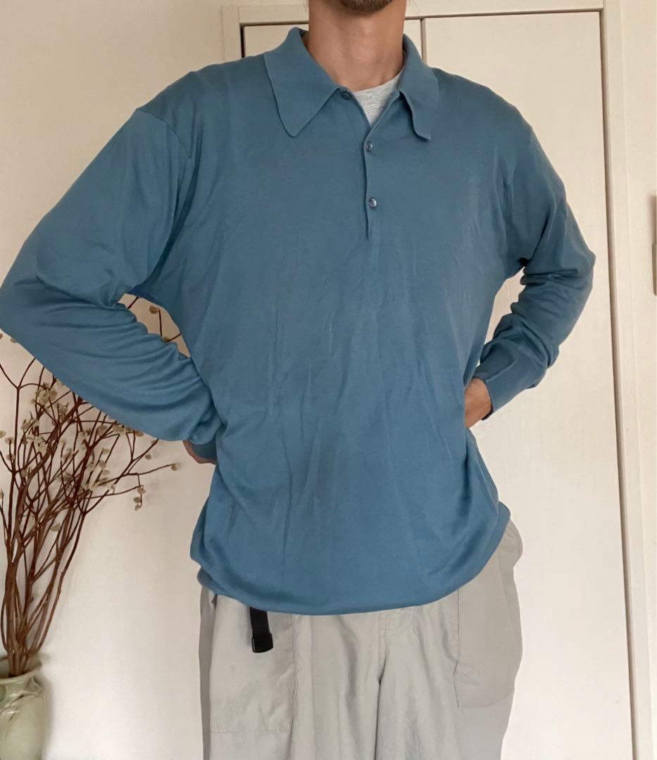 JOHN SMEDLEY 長袖ポロシャツXL ブルー ENGLAND