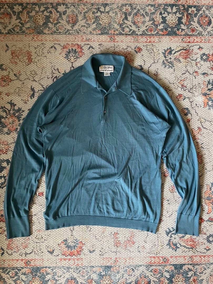 JOHN SMEDLEY 長袖ポロシャツXL ブルー ENGLAND