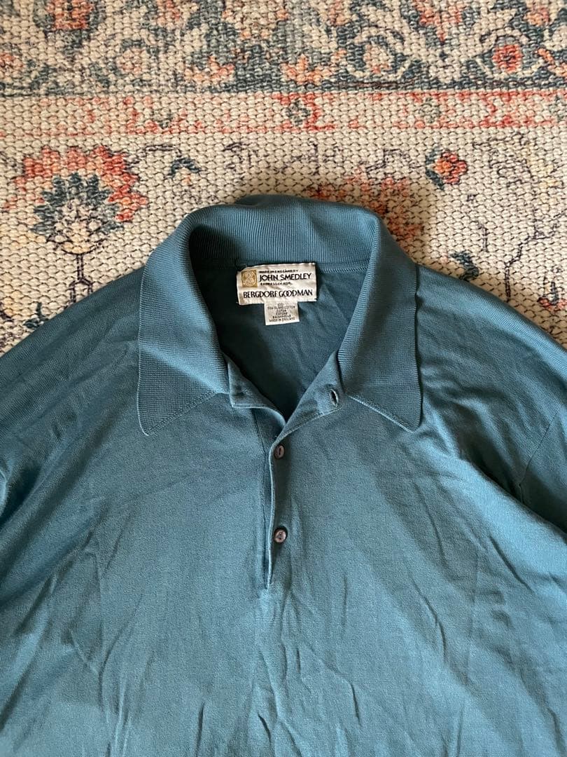 JOHN SMEDLEY 長袖ポロシャツXL ブルー ENGLAND