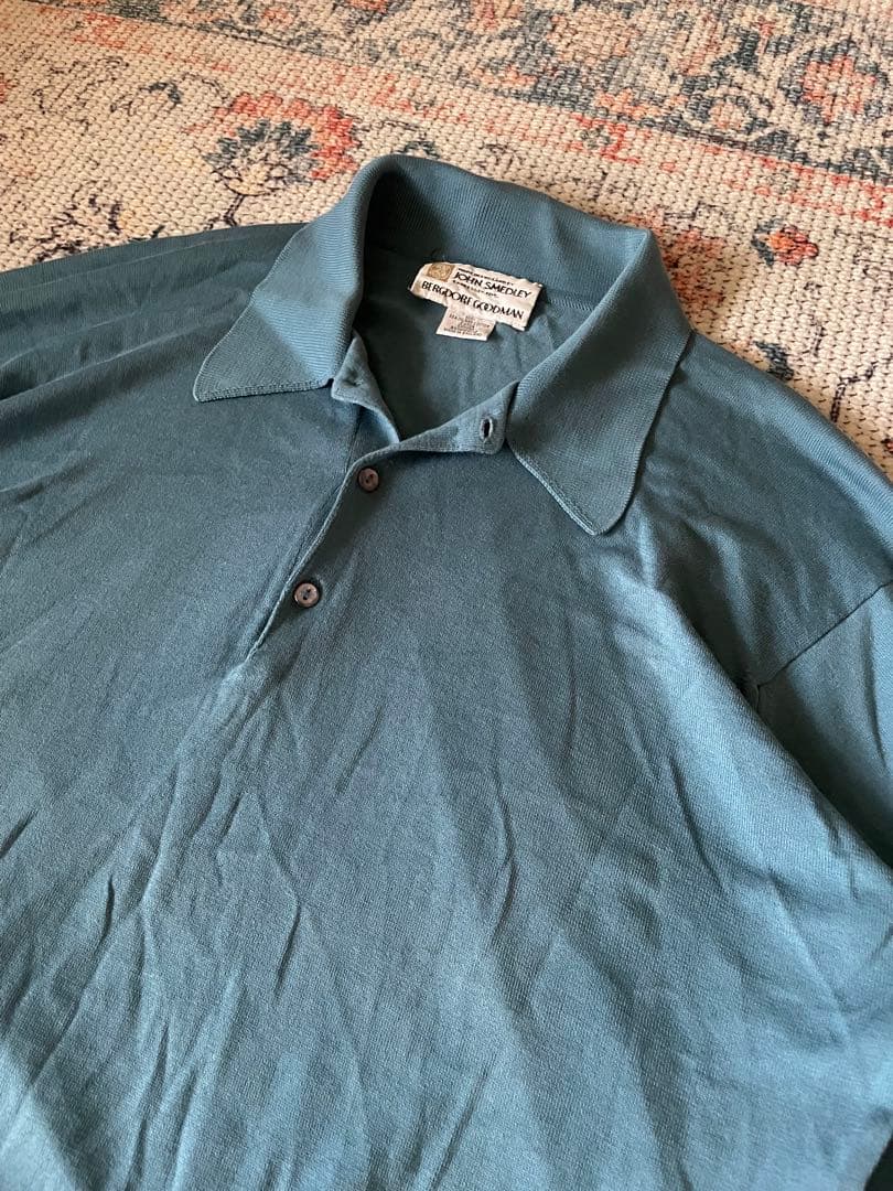 JOHN SMEDLEY 長袖ポロシャツXL ブルー ENGLAND