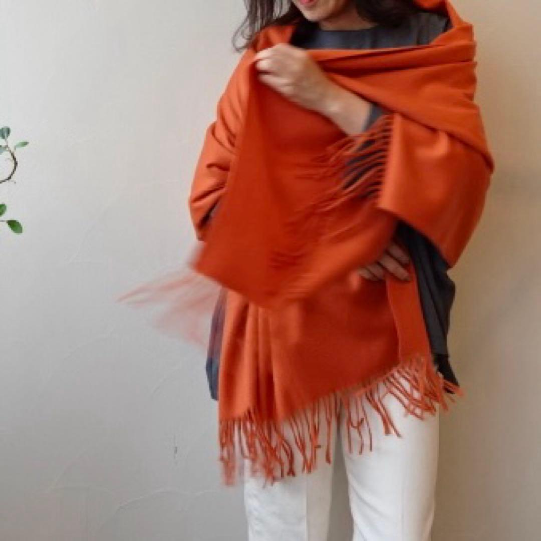 極上カシミヤ100%☆大判 ストール☆ オレンジ