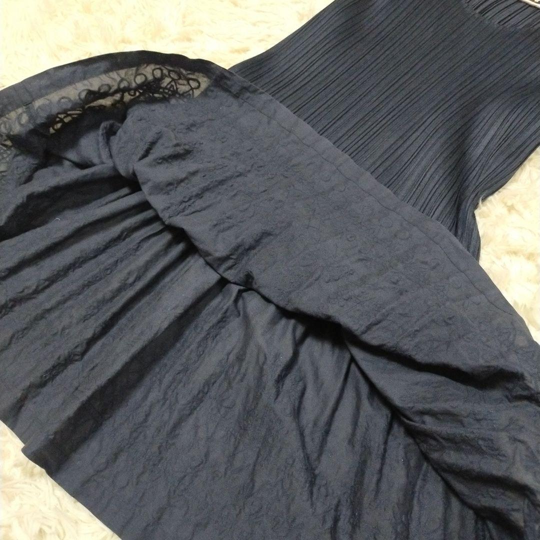 PLEATSPLEASE ドッキング 刺繍 チュニック ワンピース ノースリ