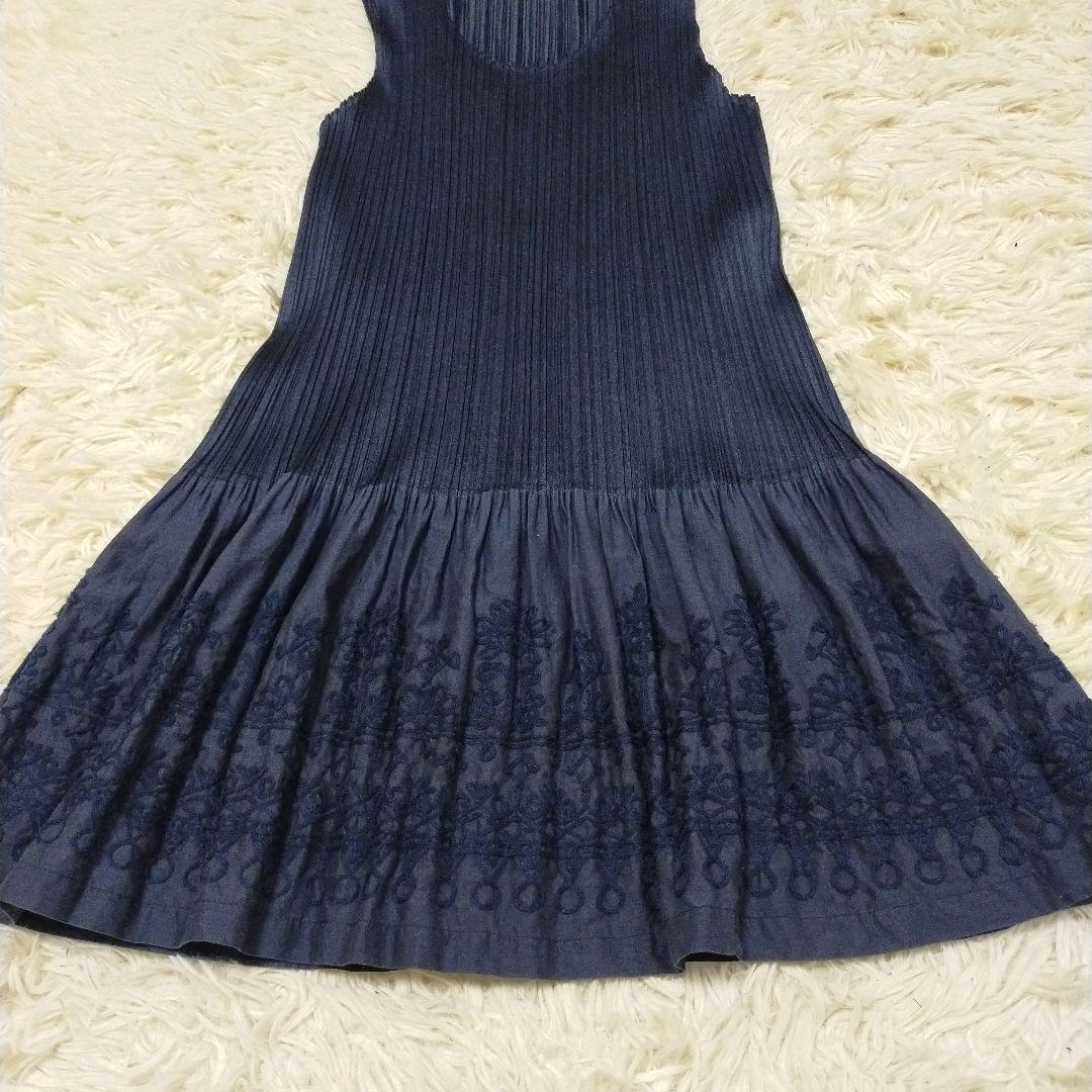 PLEATSPLEASE ドッキング 刺繍 チュニック ワンピース ノースリ