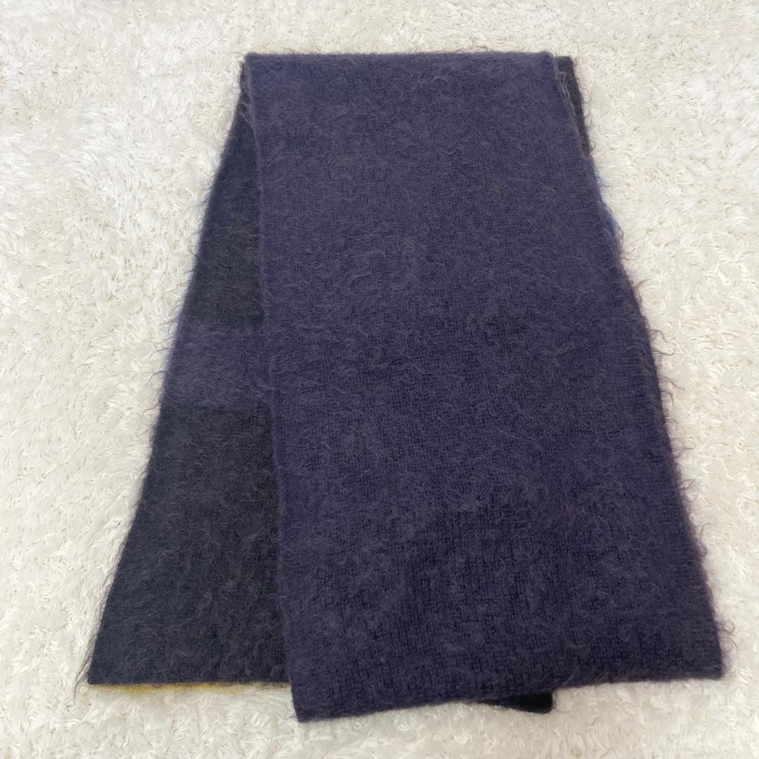 YOKE　22AW　ボーダー　モヘア　ロング　ストール　マフラー　紺×黄