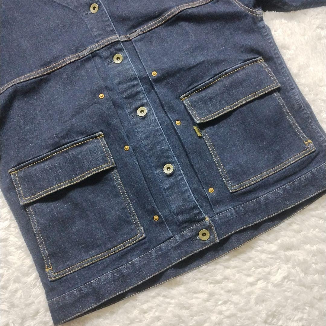 【新品】lelill　ノーカラー　デニム　ジャケット　カバーオール　ネイビー　紺