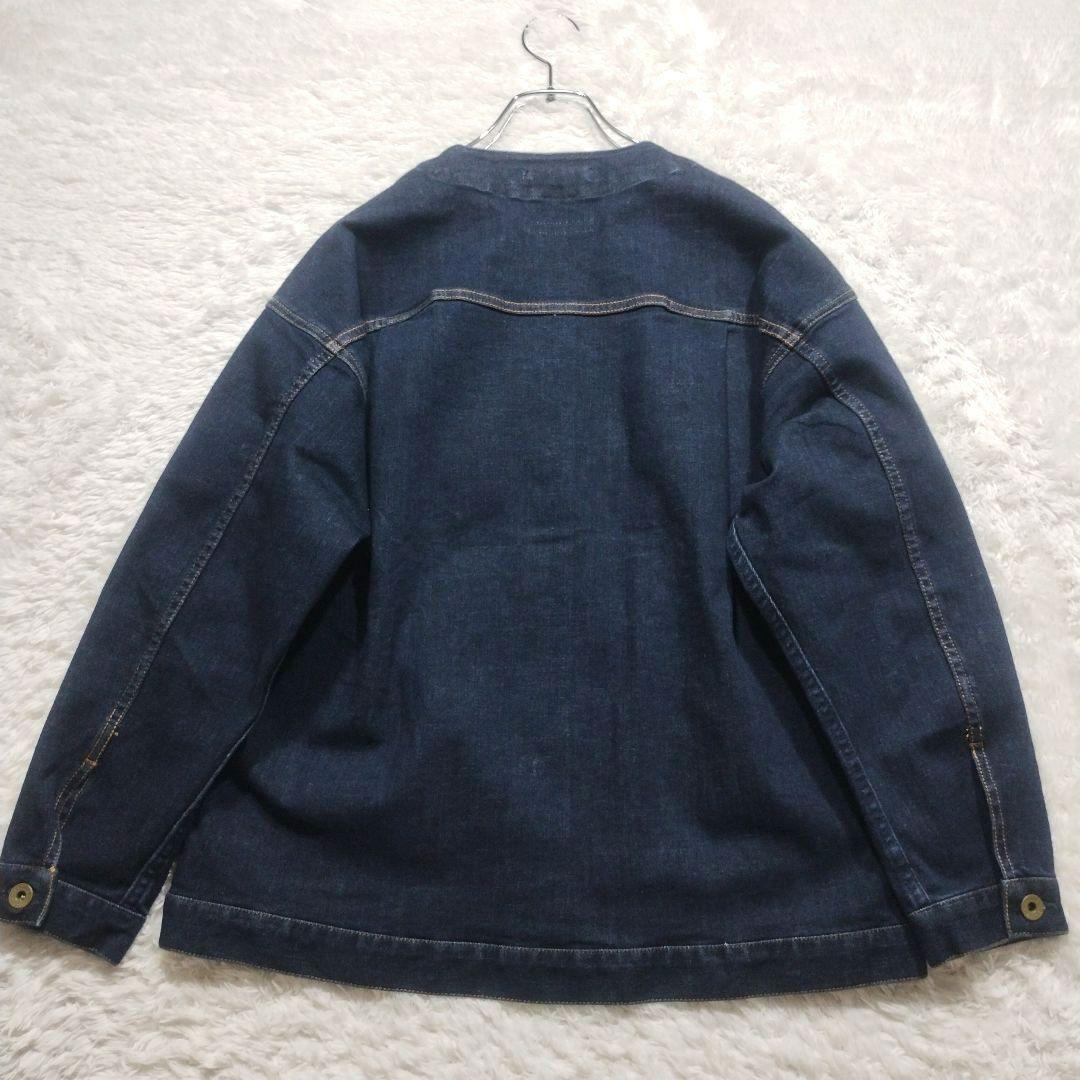 【新品】lelill　ノーカラー　デニム　ジャケット　カバーオール　ネイビー　紺