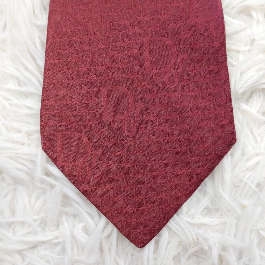 クリスチャンディオール 高級シルクネクタイ 総柄（Diorロゴ） ダークレッド