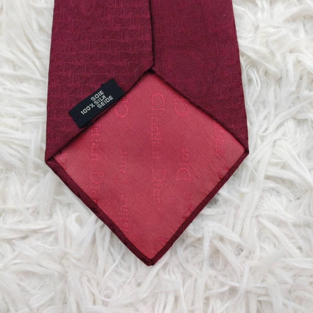 クリスチャンディオール 高級シルクネクタイ 総柄（Diorロゴ） ダークレッド