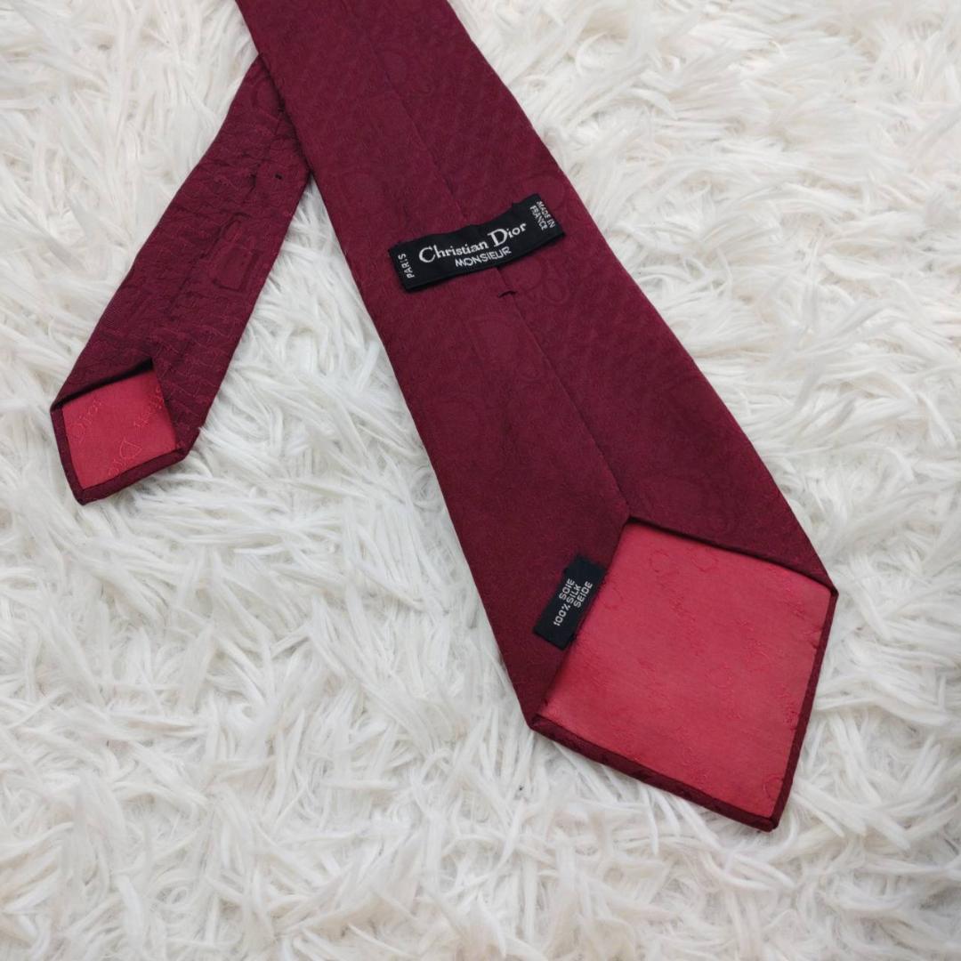 クリスチャンディオール 高級シルクネクタイ 総柄（Diorロゴ） ダークレッド