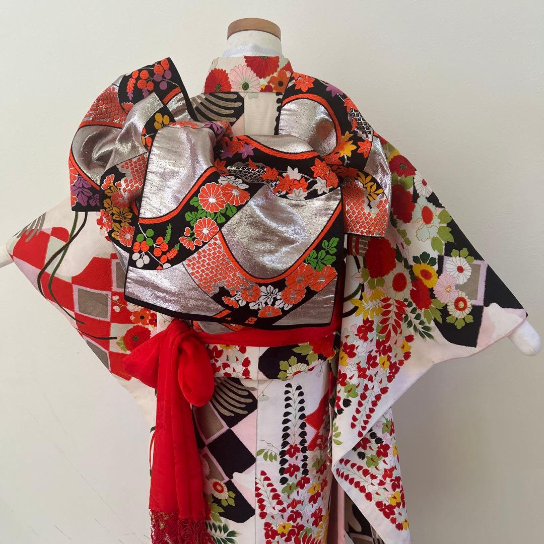 7歳七五三　十三詣り　身丈140cm アンティーク正絹着物、帯、小物セット