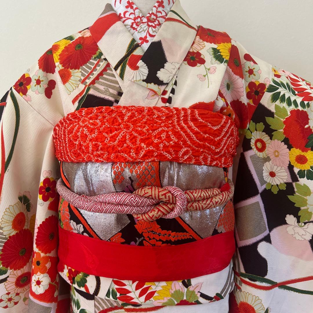 7歳七五三　十三詣り　身丈140cm アンティーク正絹着物、帯、小物セット