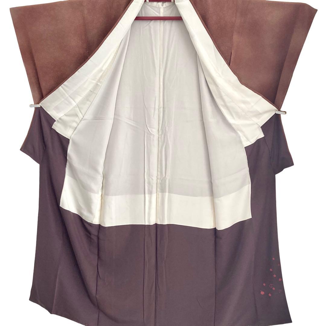 仕付け糸付き 刺繍一つ紋 暈し 色無地 着物 NO