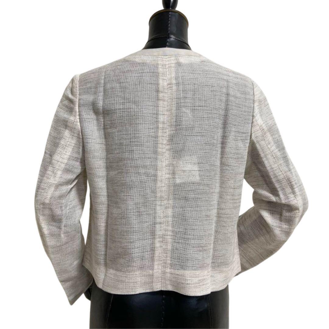꧁༺ アクアスキュータム 新品 リネン テーラーリングカラーレスジャケット 10