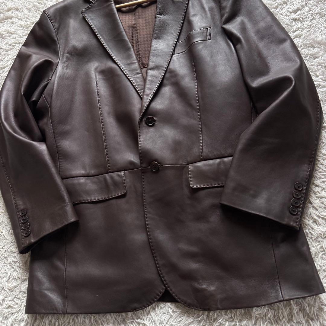 極美品　ダーバン　羊革　ラムレザー　テーラードジャケット　裏地千鳥　ブラウン　L