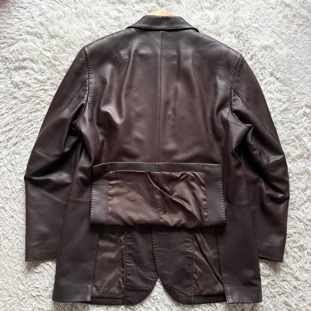 極美品　ダーバン　羊革　ラムレザー　テーラードジャケット　裏地千鳥　ブラウン　L