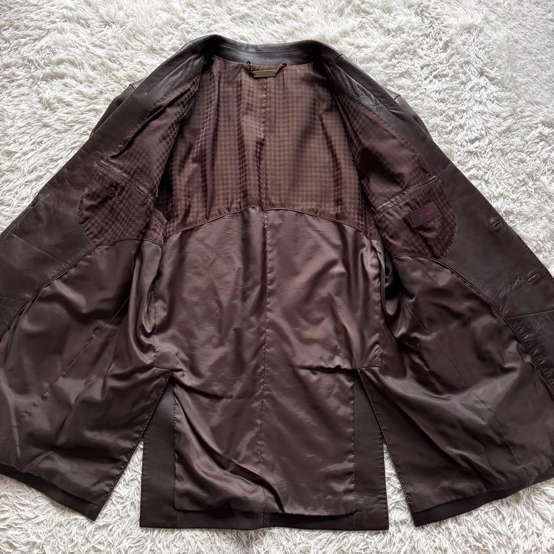 極美品　ダーバン　羊革　ラムレザー　テーラードジャケット　裏地千鳥　ブラウン　L