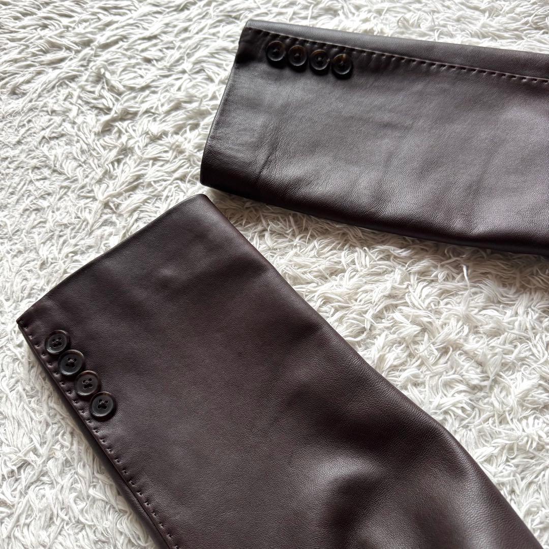 極美品　ダーバン　羊革　ラムレザー　テーラードジャケット　裏地千鳥　ブラウン　L