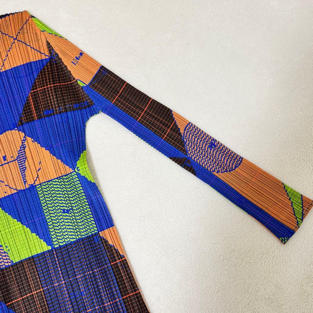 極美品✨PLEATS PLEASE プリーツ　長袖　総柄　マルチカラー