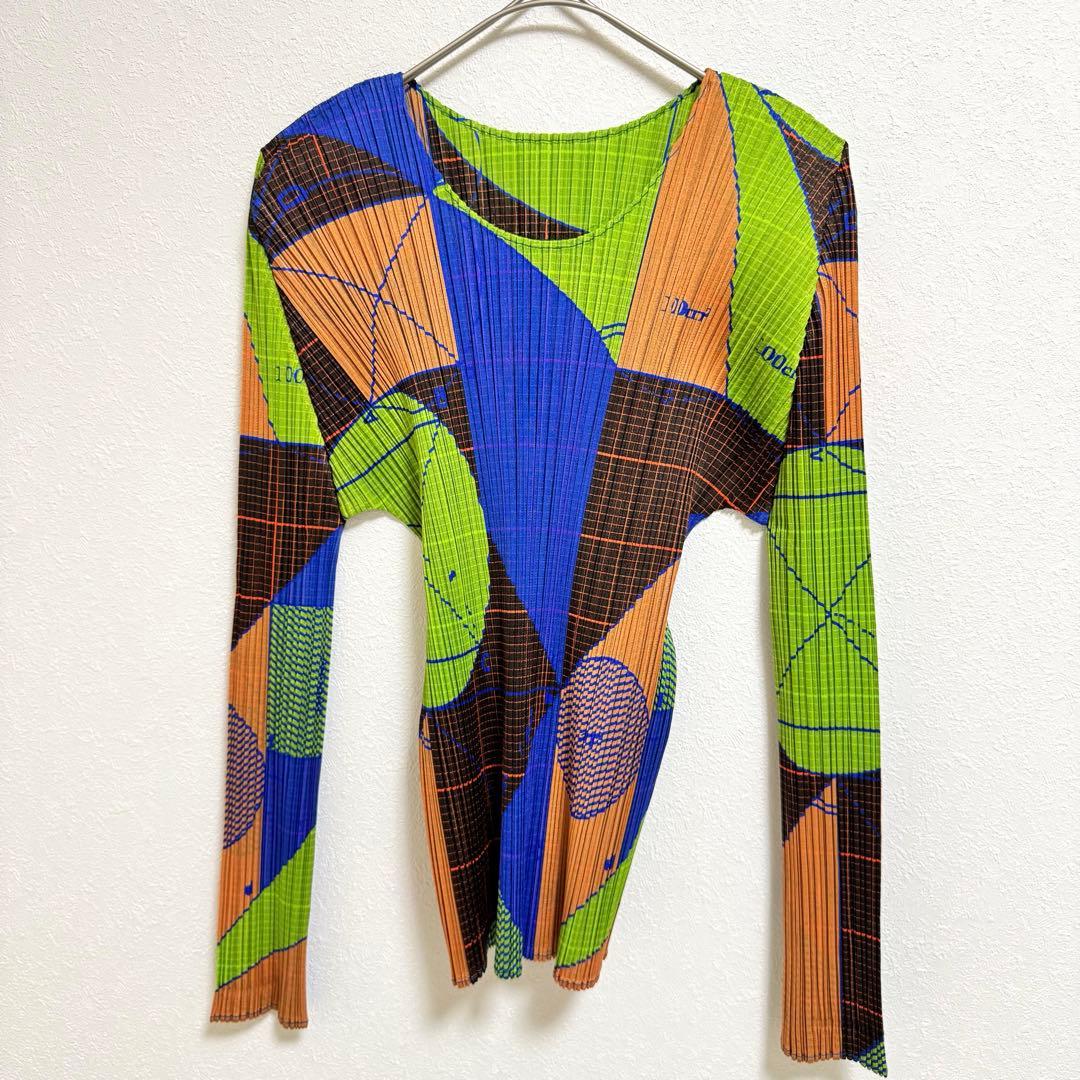 極美品✨PLEATS PLEASE プリーツ　長袖　総柄　マルチカラー