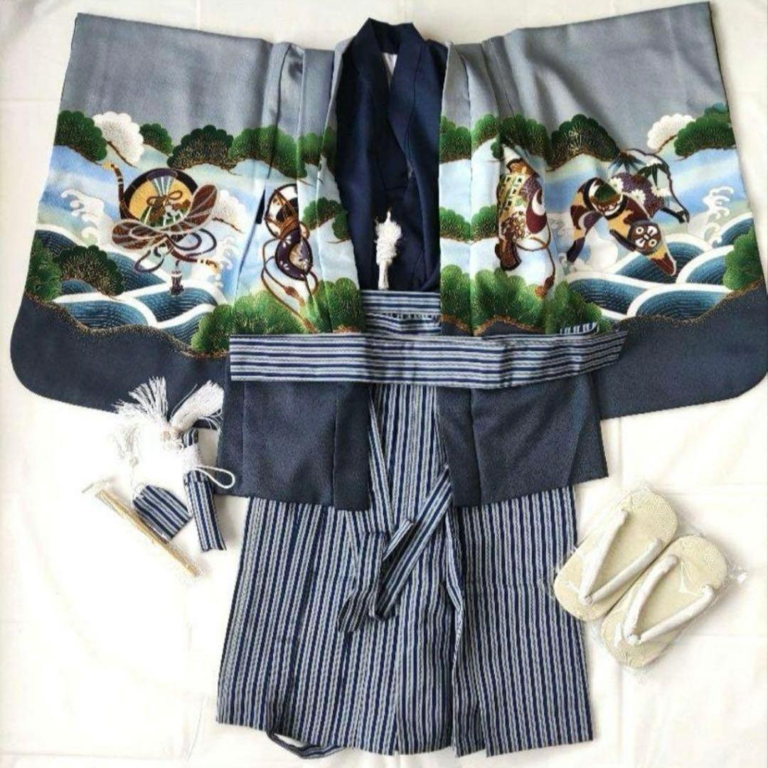 七五三　袴　子供用着物セット 鷹と鯉の刺繍