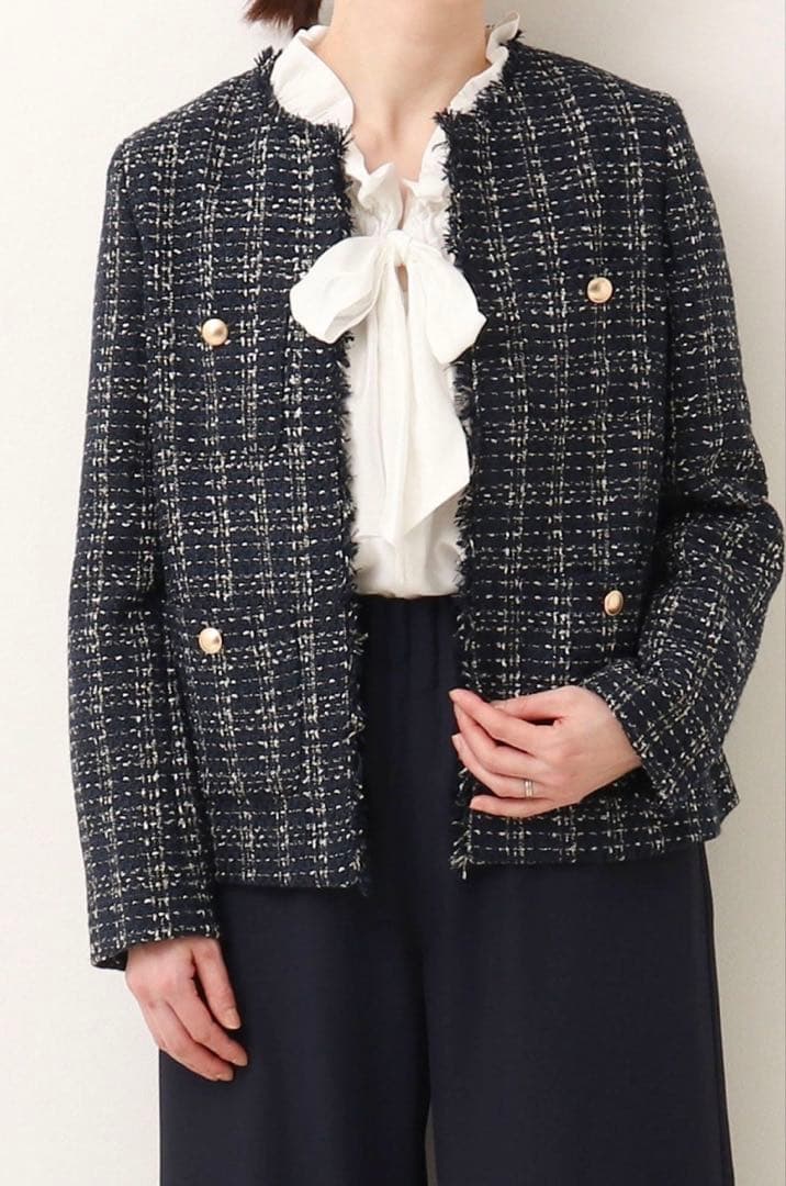 美品MICO COULIERラメチェックツィードジャケット2025ssノーリーズ