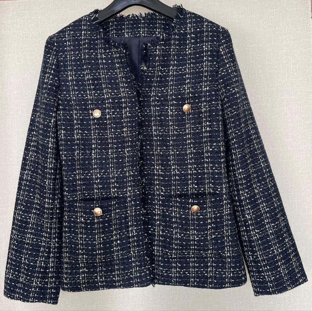 美品MICO COULIERラメチェックツィードジャケット2025ssノーリーズ