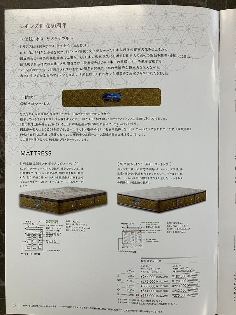 SIMMONS 桐生織6.5インチ両面ピロートップセミダブル マットレス 展示品