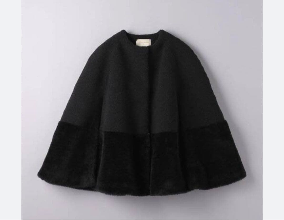 UNITED ARROWS ボア マントコート　黒　36