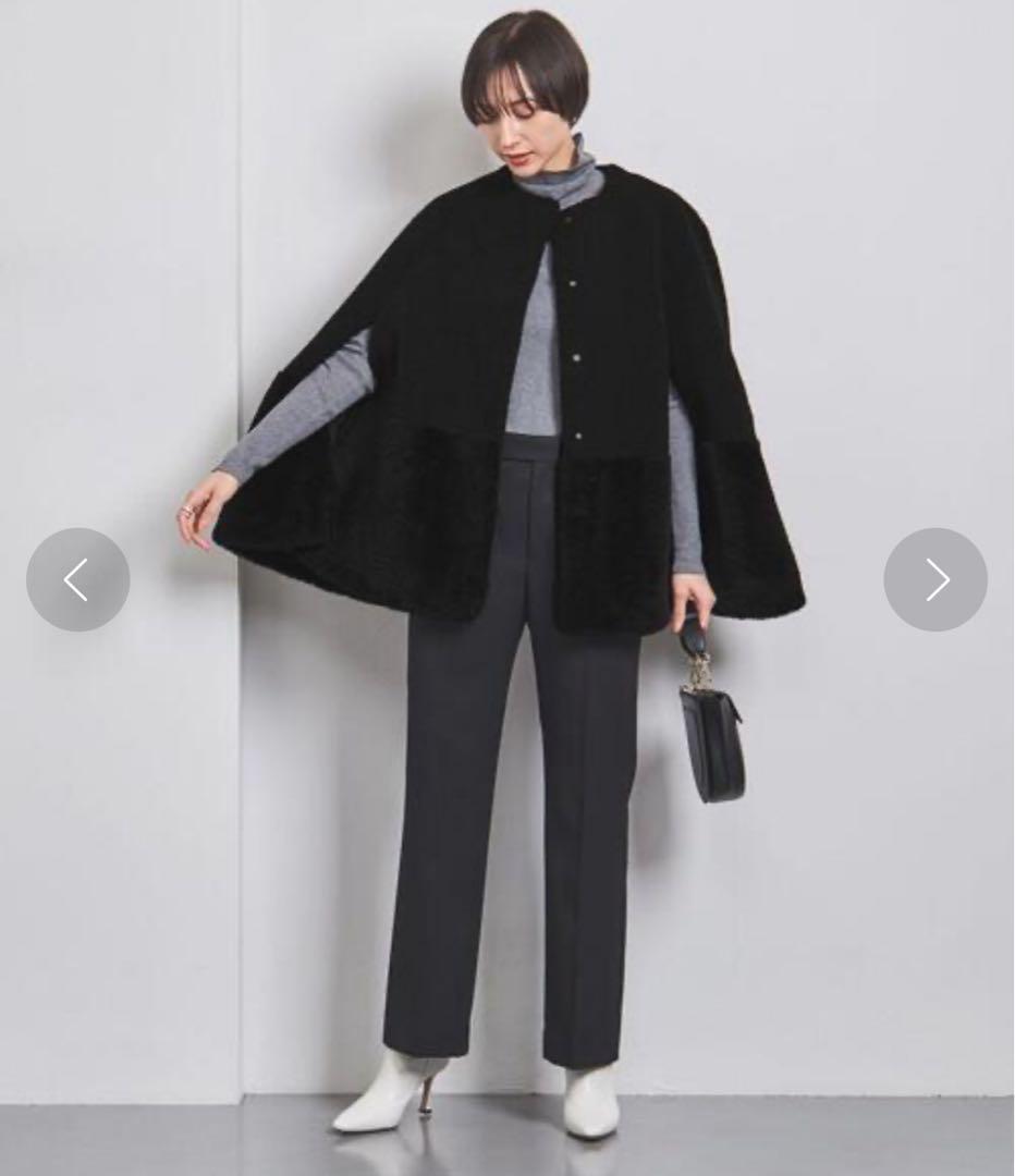 UNITED ARROWS ボア マントコート　黒　36